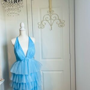 Chic Blue Tiered Tulle Dress